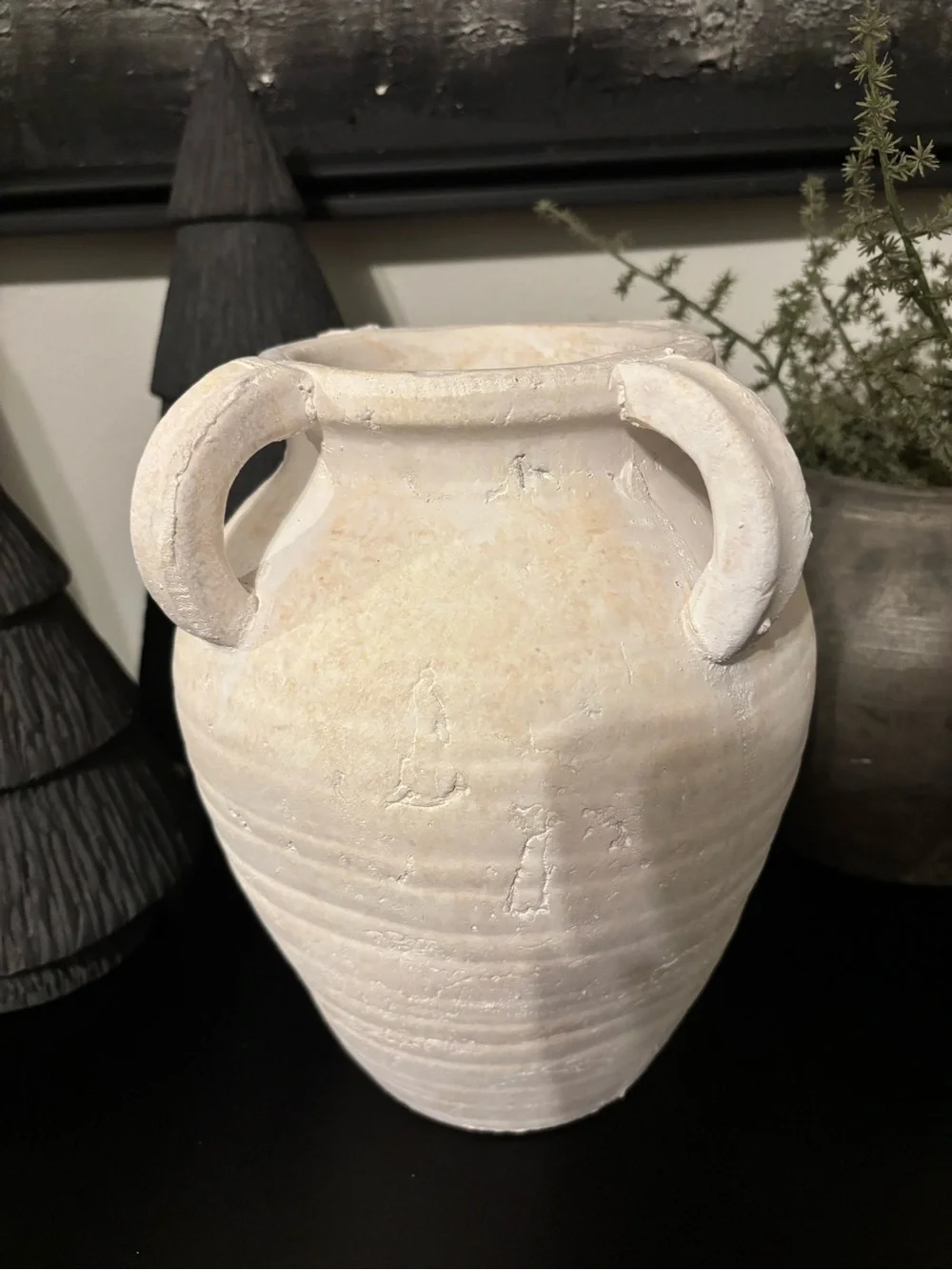 Neutral White Vintage Style Ceramic Four Handled Vase-Small
